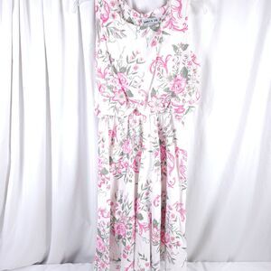 VTG‎ Marla R Floral Midi Dress White Womens 18 (Med) USA Sleeveless